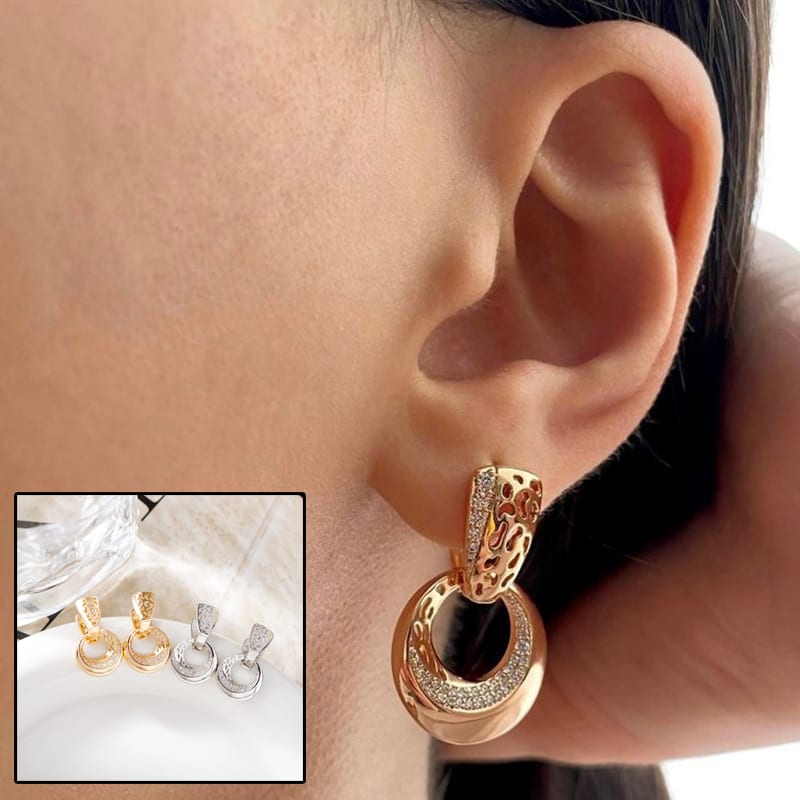 Luxury Hollow Round Moon Rose Gold Silver Color Drop Earrings For Women Micro-wax Inlay Natural Zircon Flower Bridal Wedding Daily Jewelry For Women view 4