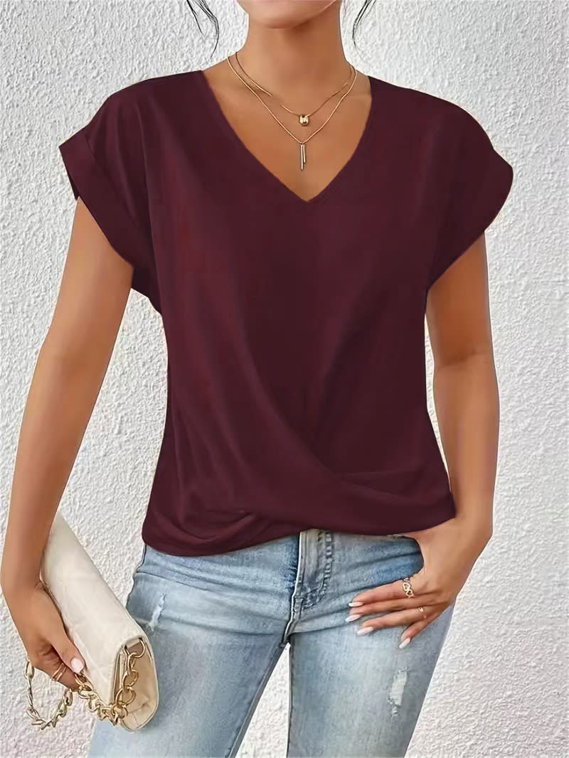 Fashion V-neck Short-sleeve T-shirt Summer Casual Irregular Knot Top For Women Clothing view 17