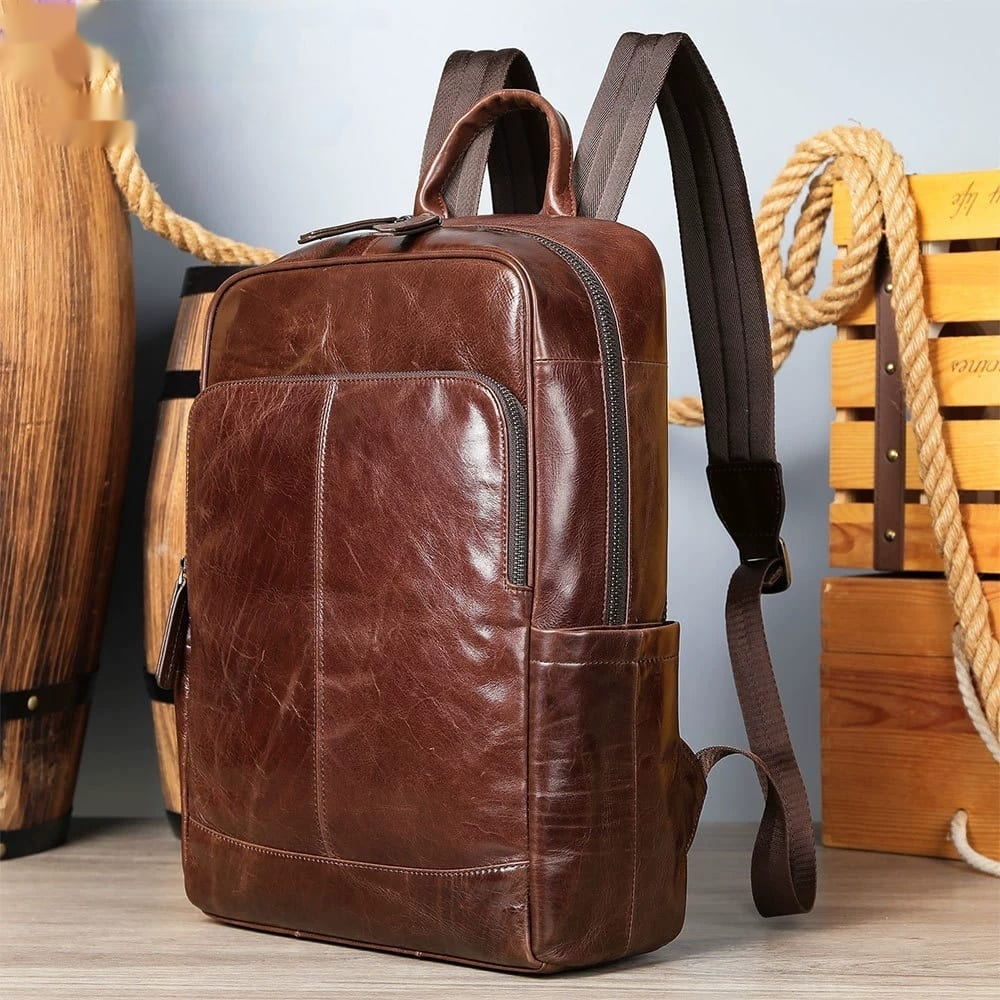 Genuine Leather Men's Backpack Business view 3