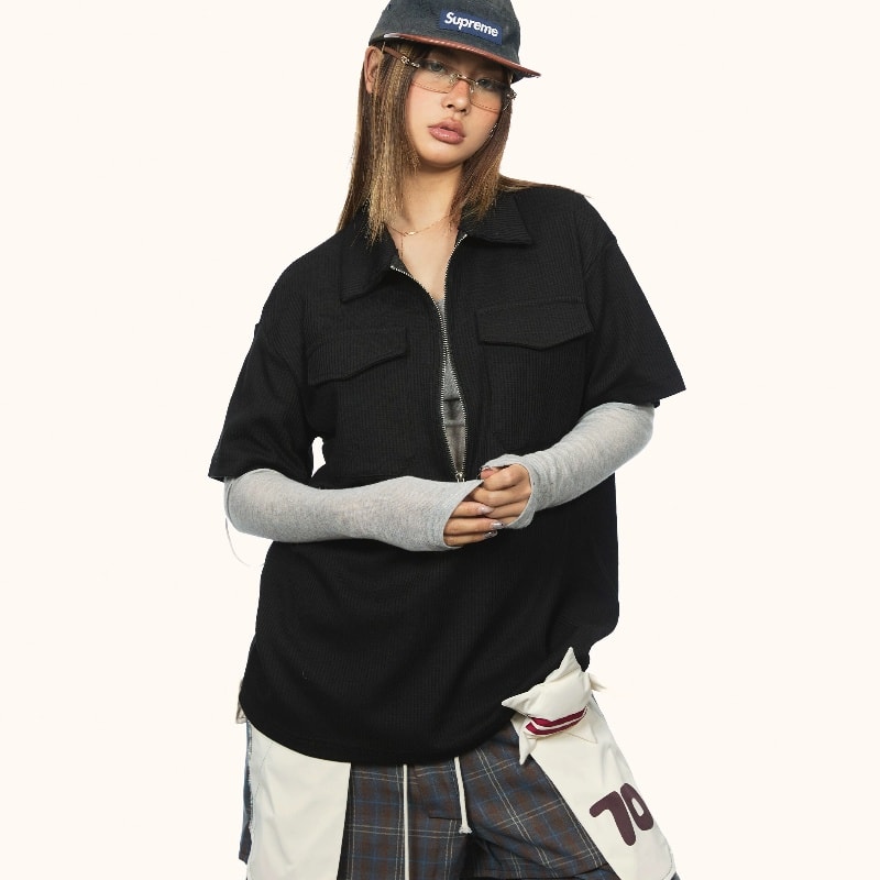 Women's Half-zip Short-sleeved Shirt Summer New Loose Casual view 5