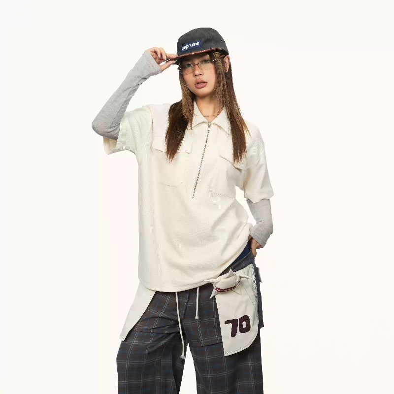 Women's Half-zip Short-sleeved Shirt Summer New Loose Casual view 3