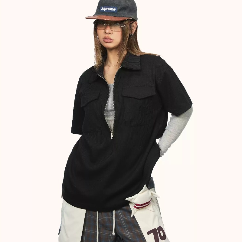 Women's Half-zip Short-sleeved Shirt Summer New Loose Casual view 2