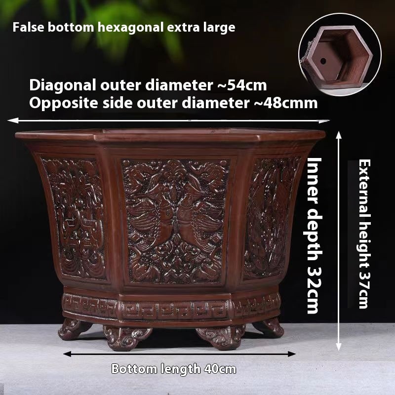 Antique Style Redware Flower Pot Retro Square Hexagonal Bonsai view 21