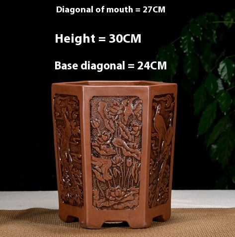 Antique Style Redware Flower Pot Retro Square Hexagonal Bonsai view 6