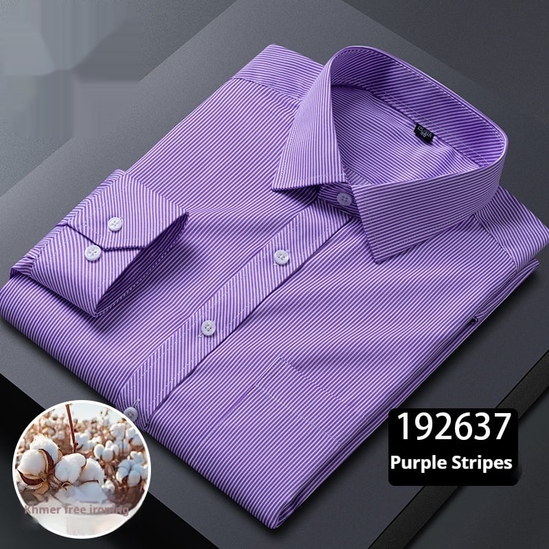 Men's Long-sleeved Plaid Middle-aged Business Square Collar Shirt view 11