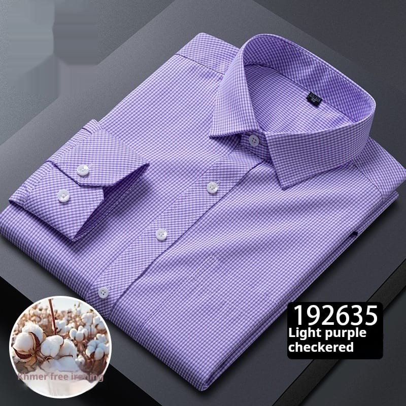 Men's Long-sleeved Plaid Middle-aged Business Square Collar Shirt view 4