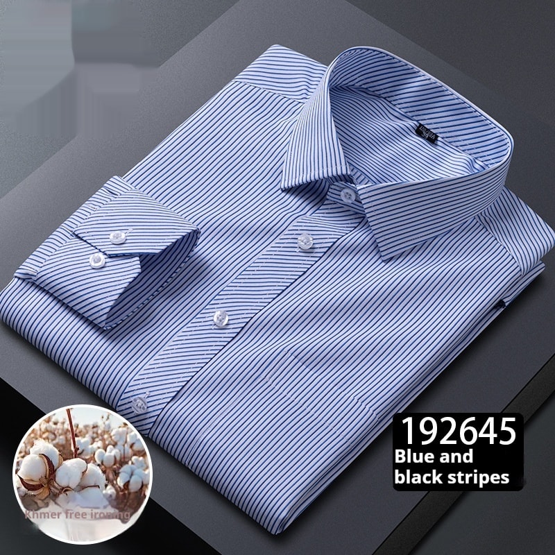 Men's Long-sleeved Plaid Middle-aged Business Square Collar Shirt view 2