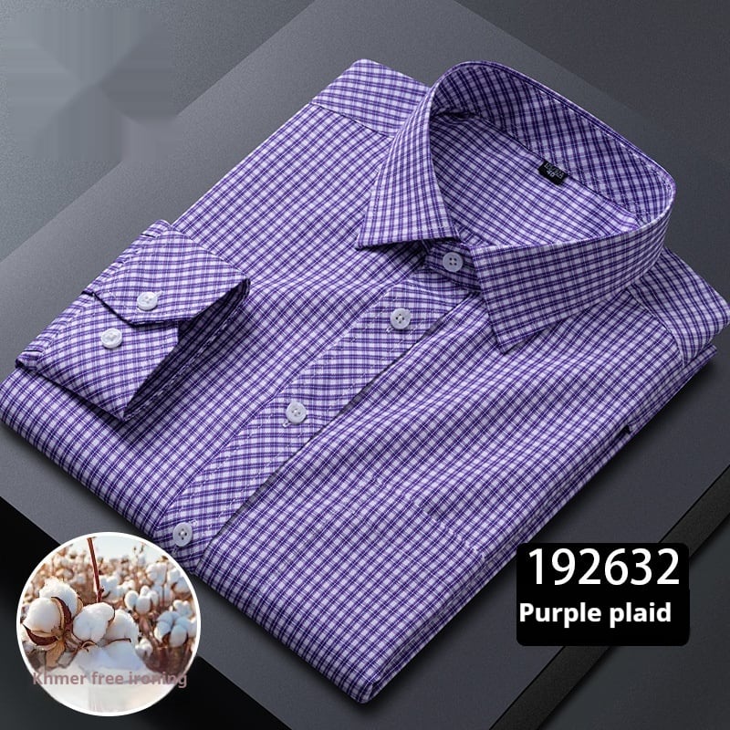 Men's Long-sleeved Plaid Middle-aged Business Square Collar Shirt view 6