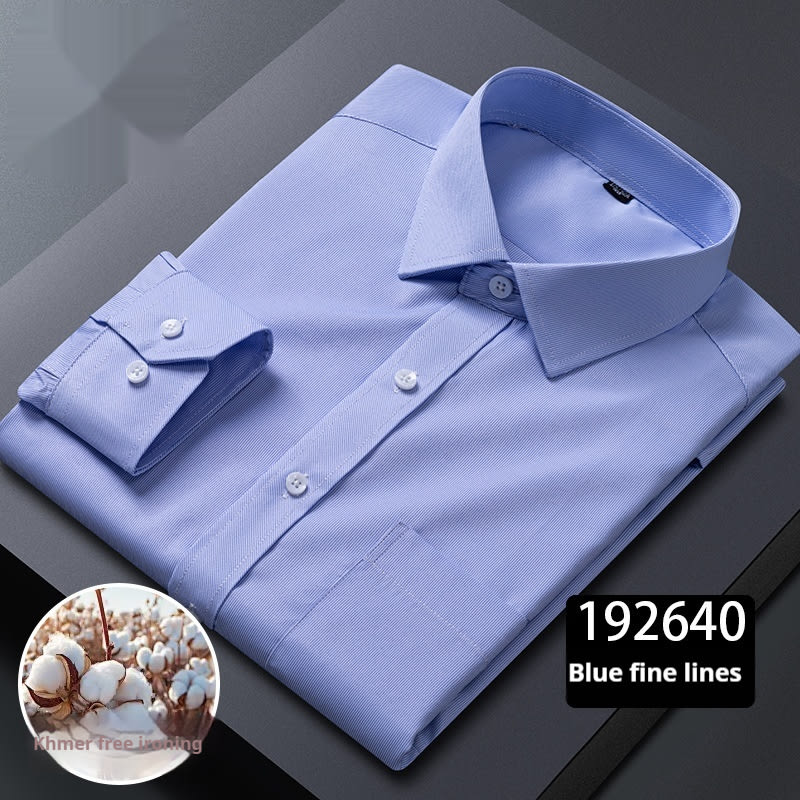 Men's Long-sleeved Plaid Middle-aged Business Square Collar Shirt view 5