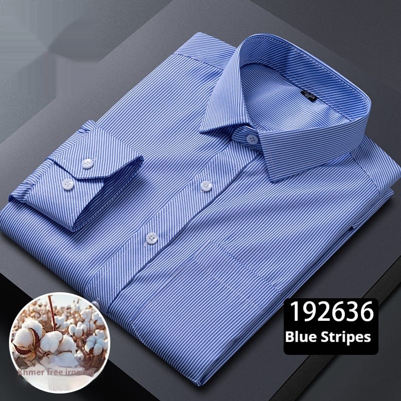 Men's Long-sleeved Plaid Middle-aged Business Square Collar Shirt view 7