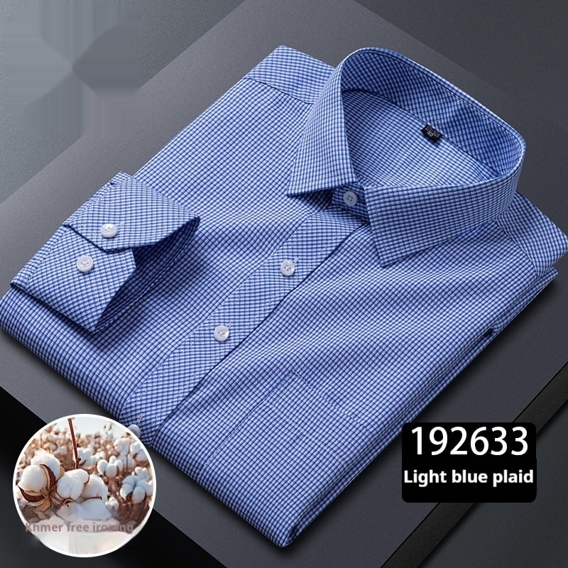 Men's Long-sleeved Plaid Middle-aged Business Square Collar Shirt view 14