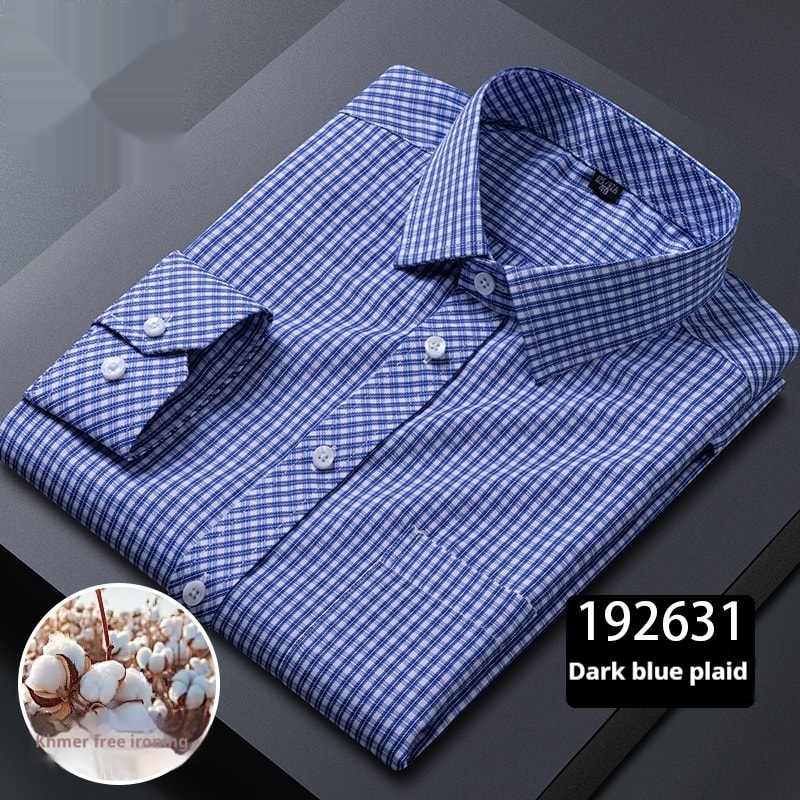 Men's Long-sleeved Plaid Middle-aged Business Square Collar Shirt view 13