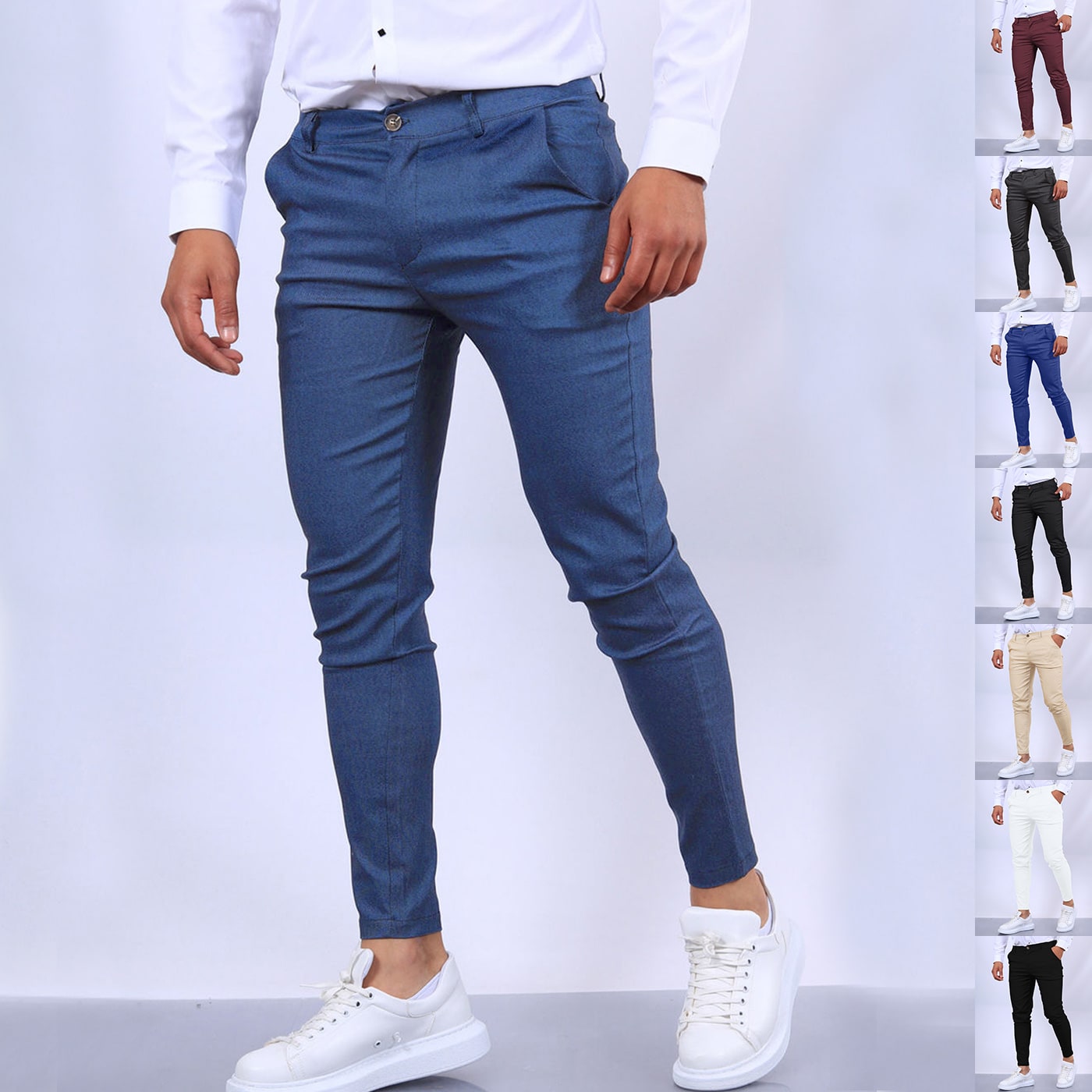 Men's Slim Button Trousers Fashion Solid Office Versatile Long Pencil Pants view 11