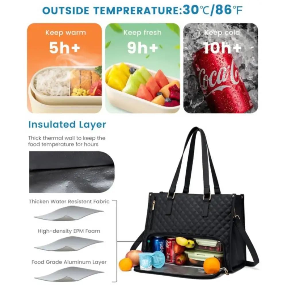Convenient Commute New Lunch Bag Women's Insulated Lunch Box Women's Leak-proof Large Purse Diagonal Computer Storage view 8