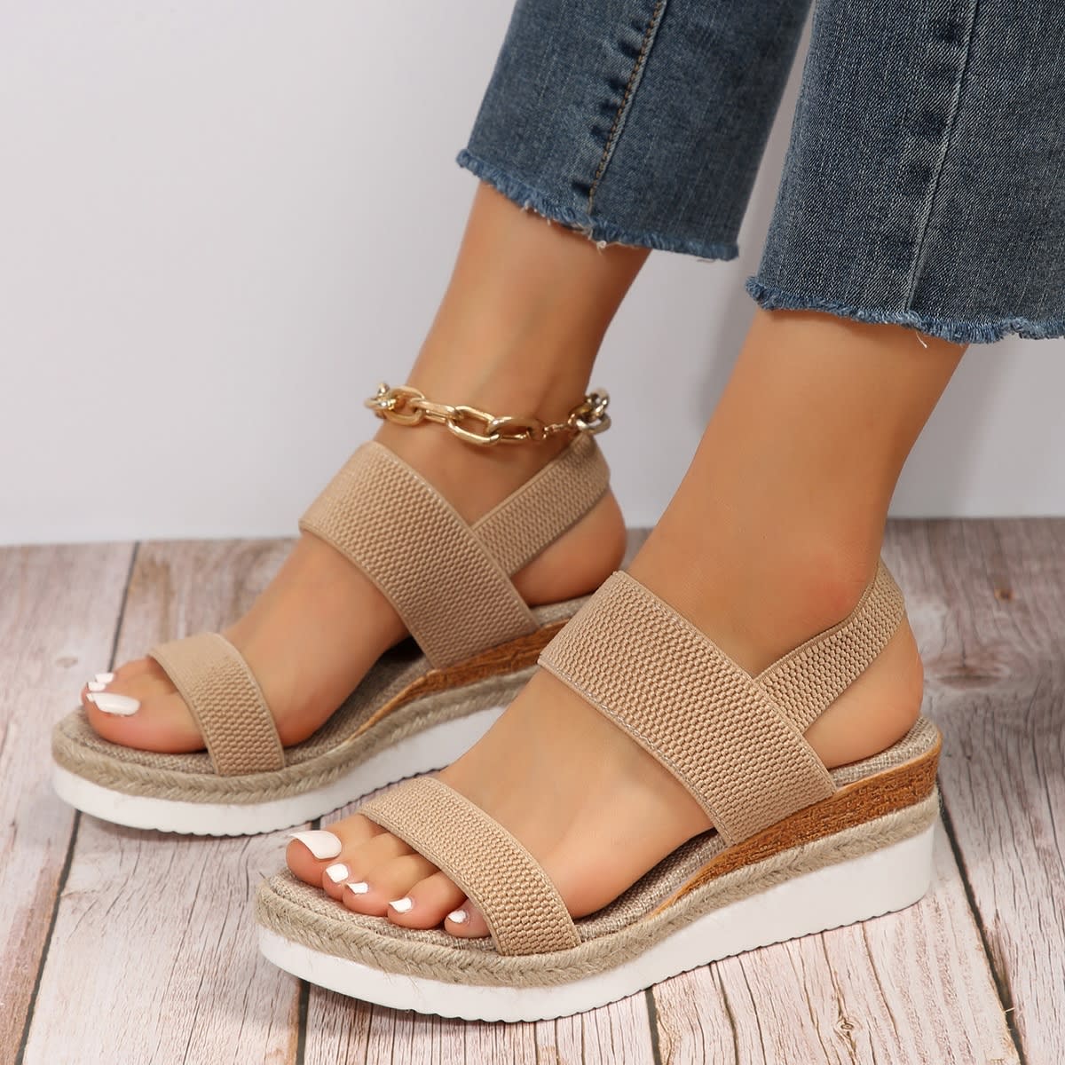 Peep Toe Plus Size Buckle Wedge Platform view 5