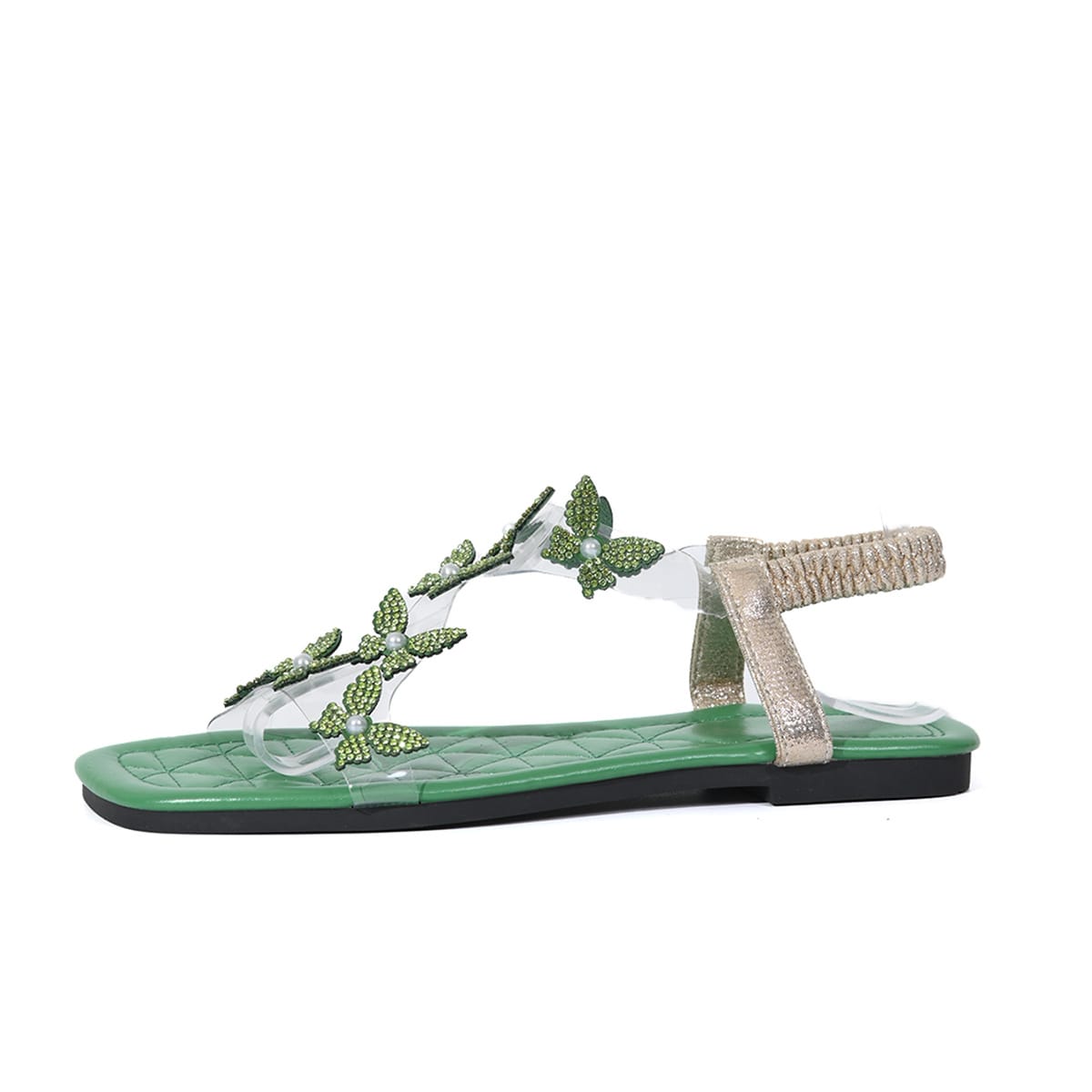 New Butterfly Rhinestone Sandals Summer Square Toe Flat Shoes For Women view 8