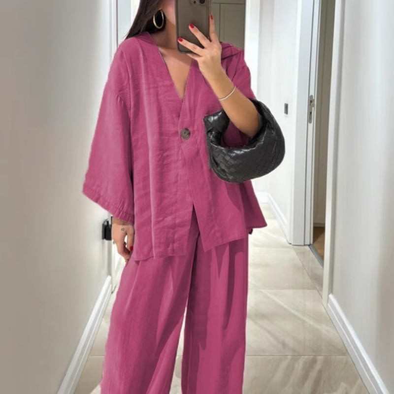 New Fashion Loose-fitting Women's V-neck Top And Wide Leg Pants Casual Suit view 2