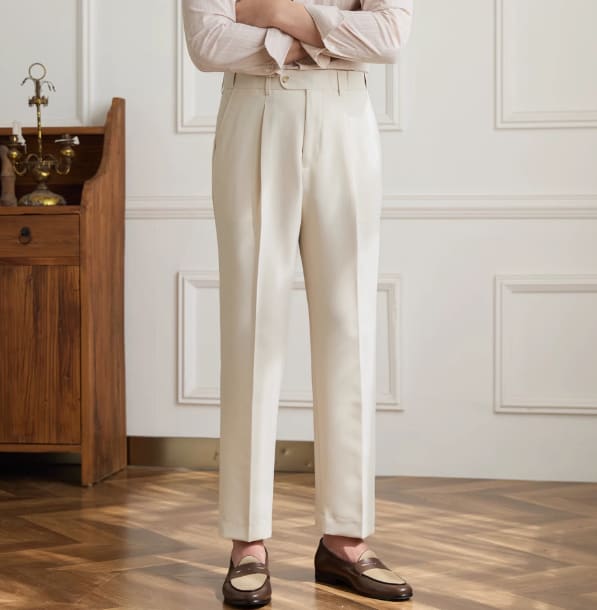 Retro Elastic Waist Non-ironing Naples Mid-high Waist Suit Pants view 2