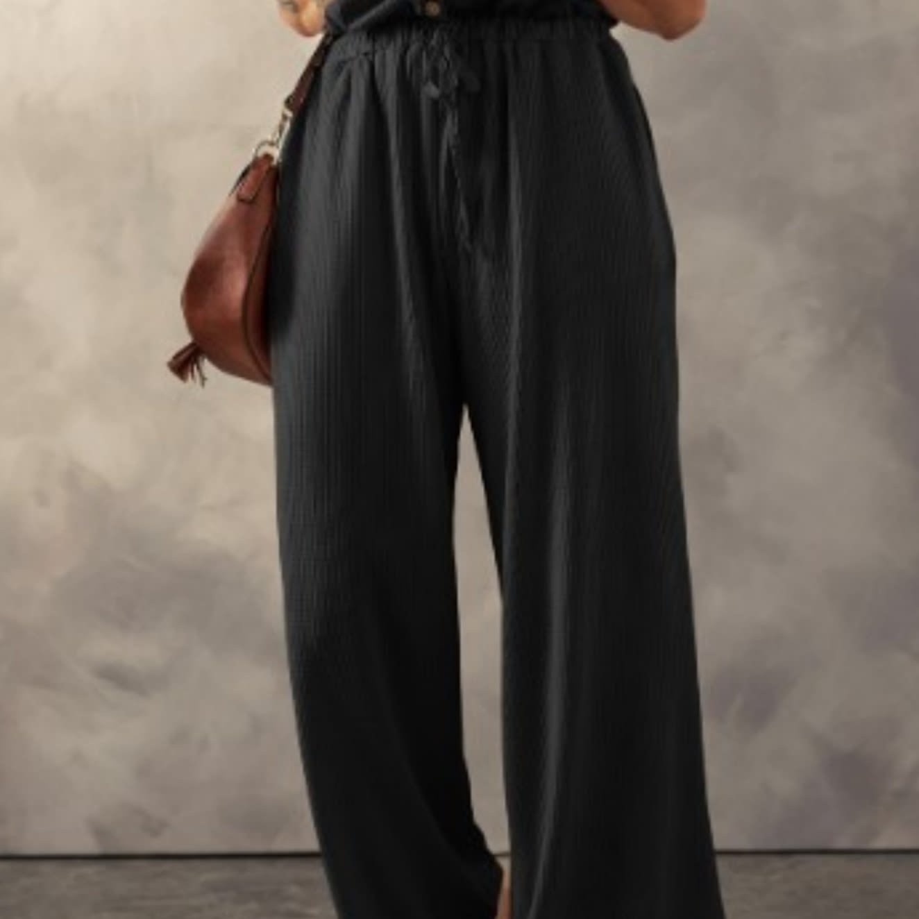 Pale Khaki Knotted Straps Button Textured Drawstring Jumpsuit view 5
