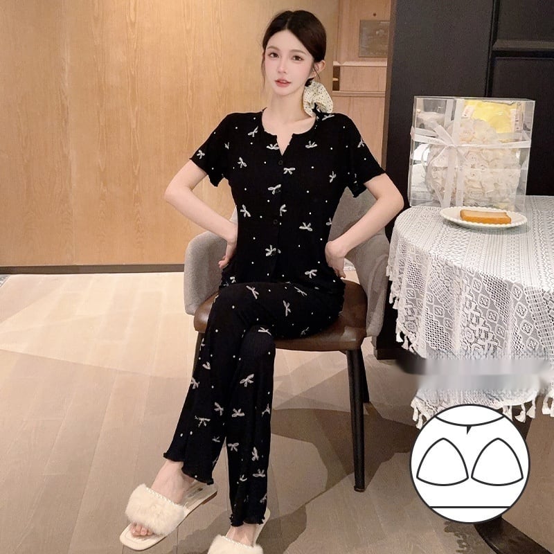 Thin Short-sleeved Trousers High-grade Pajamas Women's Suit view 2
