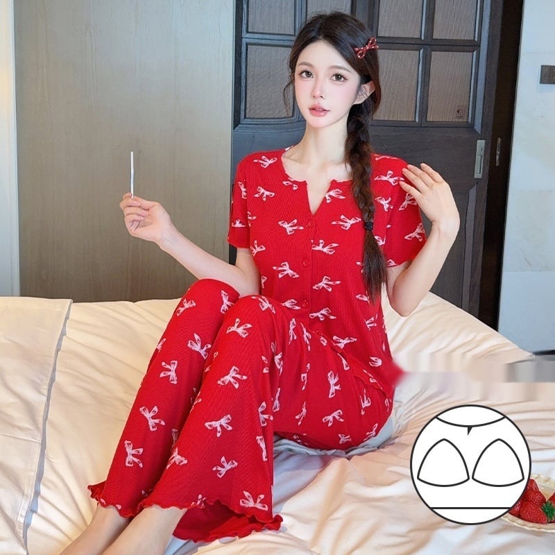 Thin Short-sleeved Trousers High-grade Pajamas Women's Suit view 3