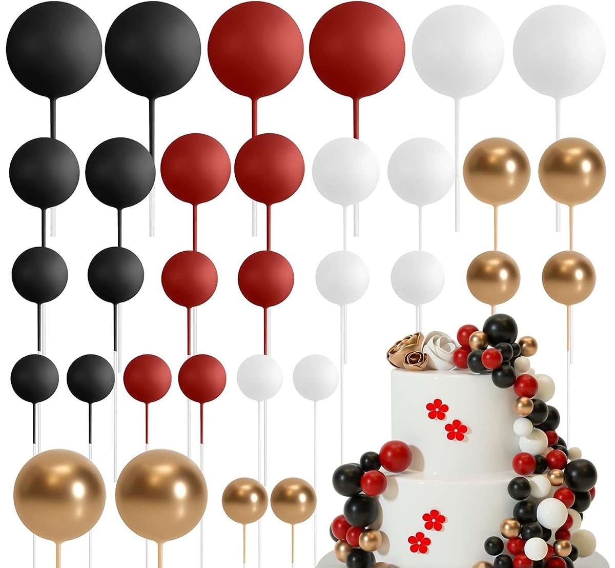 32 Pcsset Colorful Foam Ball Birthday Cake Decoration Multi-style Plug-in view 14