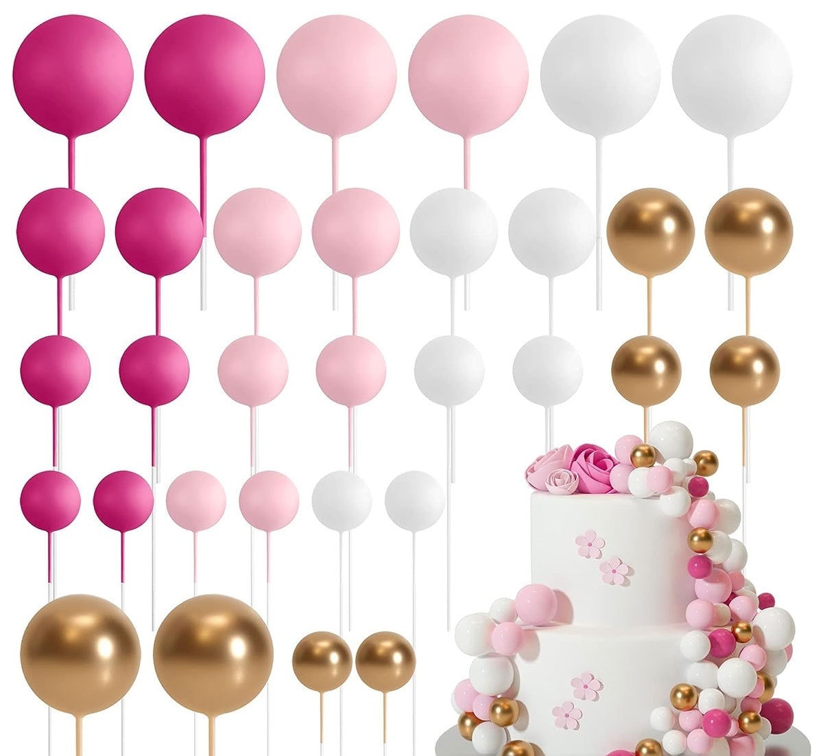 32 Pcsset Colorful Foam Ball Birthday Cake Decoration Multi-style Plug-in view 21