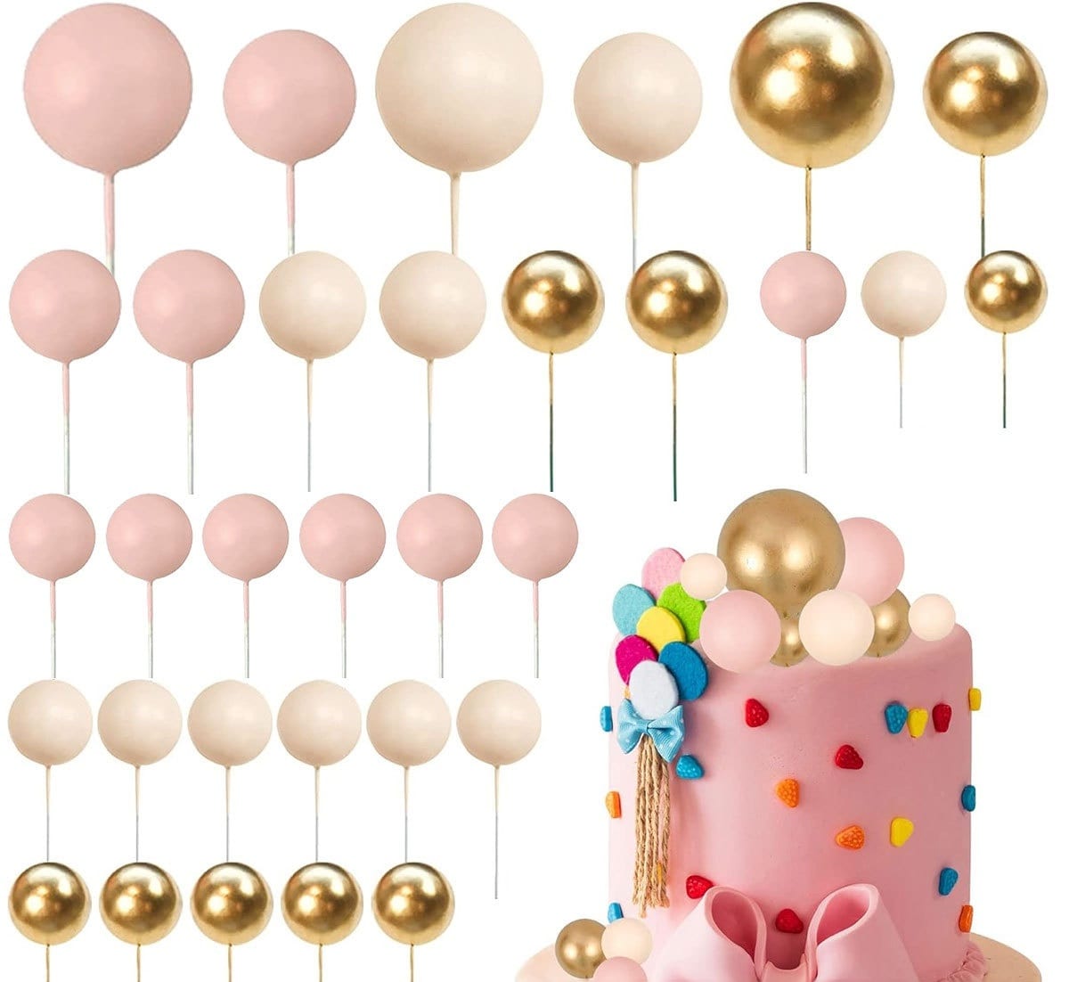 32 Pcsset Colorful Foam Ball Birthday Cake Decoration Multi-style Plug-in view 13