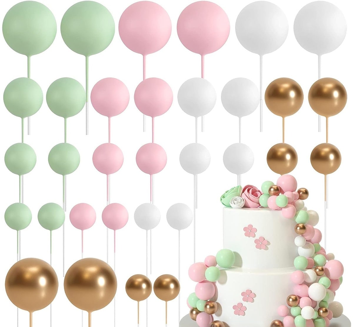 32 Pcsset Colorful Foam Ball Birthday Cake Decoration Multi-style Plug-in view 6