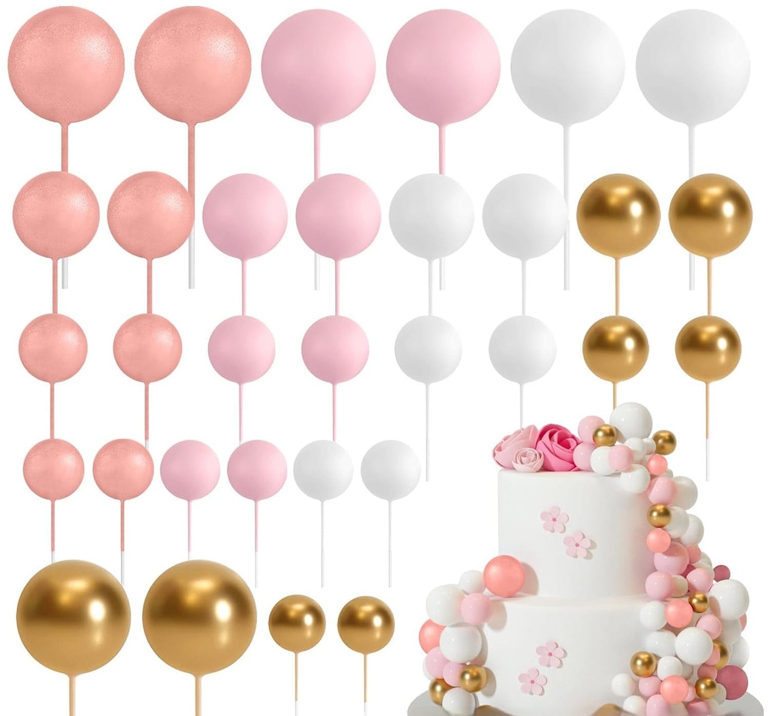 32 Pcsset Colorful Foam Ball Birthday Cake Decoration Multi-style Plug-in view 3