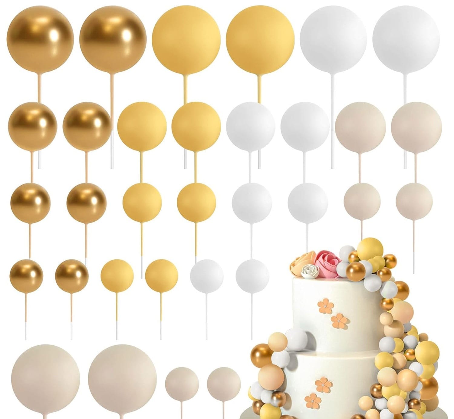 32 Pcsset Colorful Foam Ball Birthday Cake Decoration Multi-style Plug-in view 18