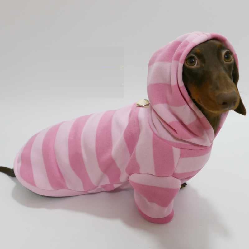 Pet Autumn And Winter Thin Velvet Hooded Pink Striped Sweater view 5