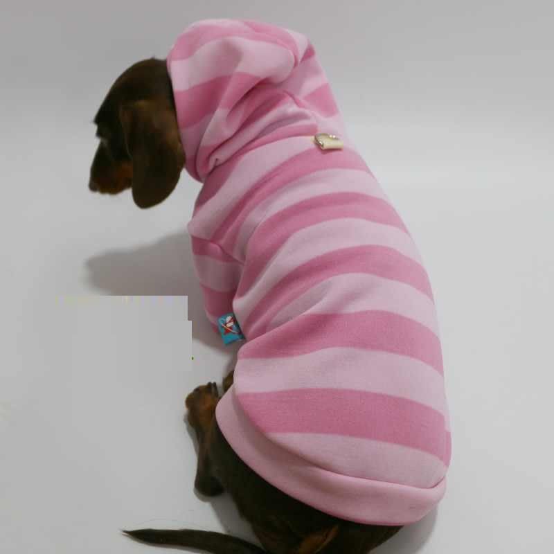 Pet Autumn And Winter Thin Velvet Hooded Pink Striped Sweater view 3
