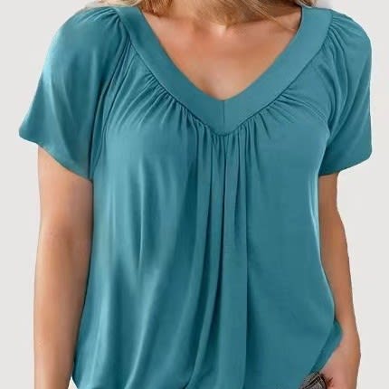 Women's Solid Color And V-neck Short-sleeved T-shirt view 3