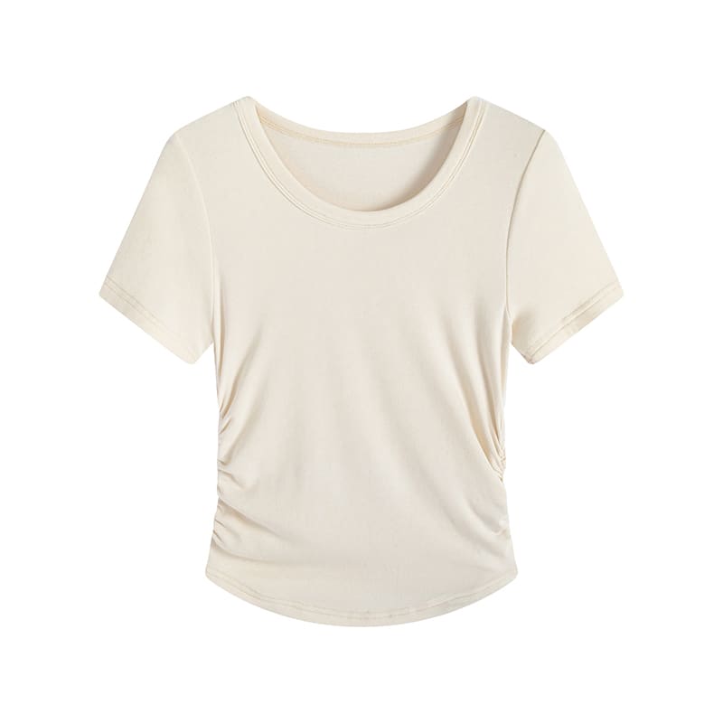 Plus Size Pleating Midriff Outfit High Elastic Bottoming Shirt Short Sleeve T-shirt view 4