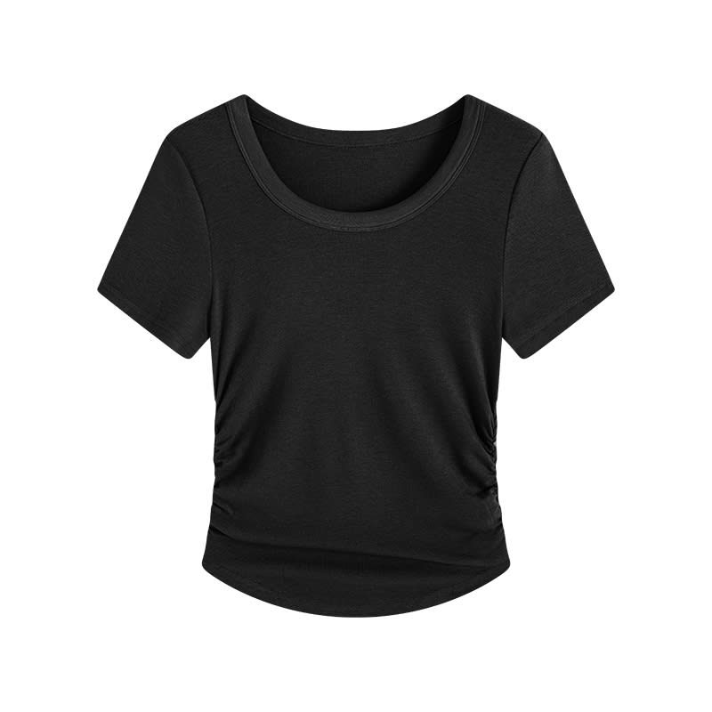 Plus Size Pleating Midriff Outfit High Elastic Bottoming Shirt Short Sleeve T-shirt view 6