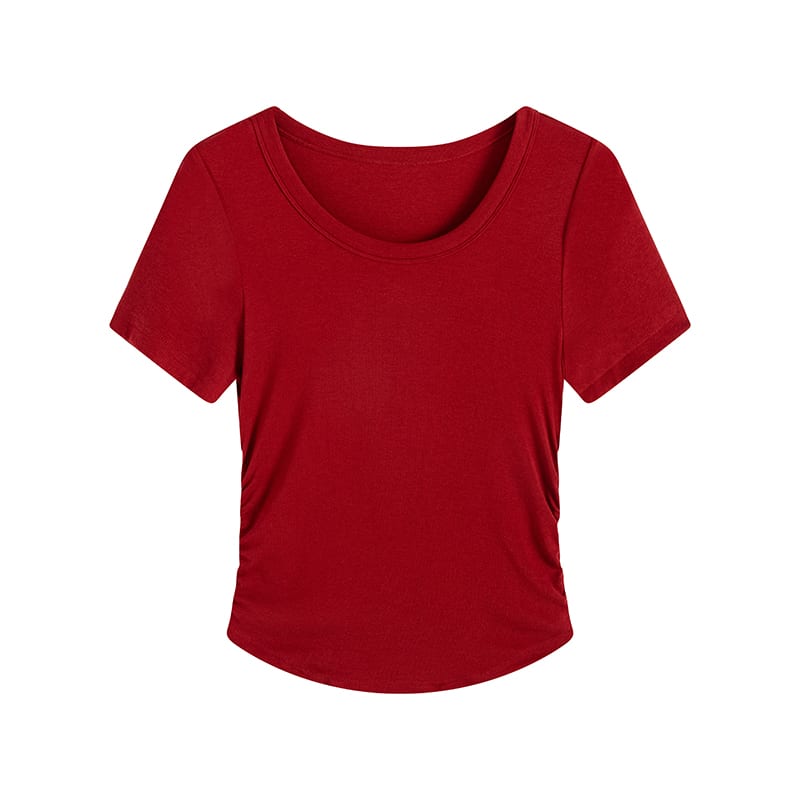 Plus Size Pleating Midriff Outfit High Elastic Bottoming Shirt Short Sleeve T-shirt view 8