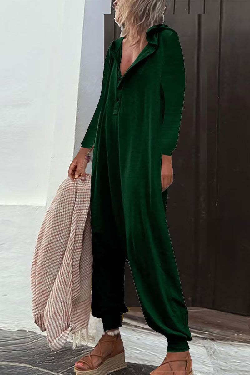 Hooded Side Pocket Long Sleeve Trousers Jumpsuit Baggy Pants view 2