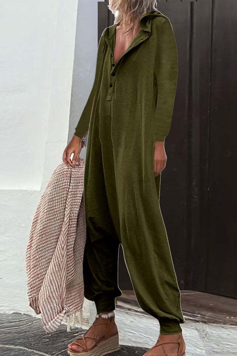 Hooded Side Pocket Long Sleeve Trousers Jumpsuit Baggy Pants view 6