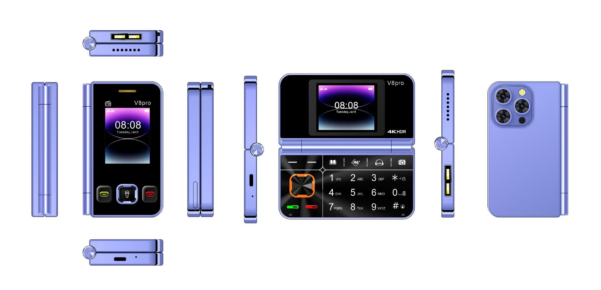 V8pro Dual Screen Folding Flip Function Mobile Phone view 6