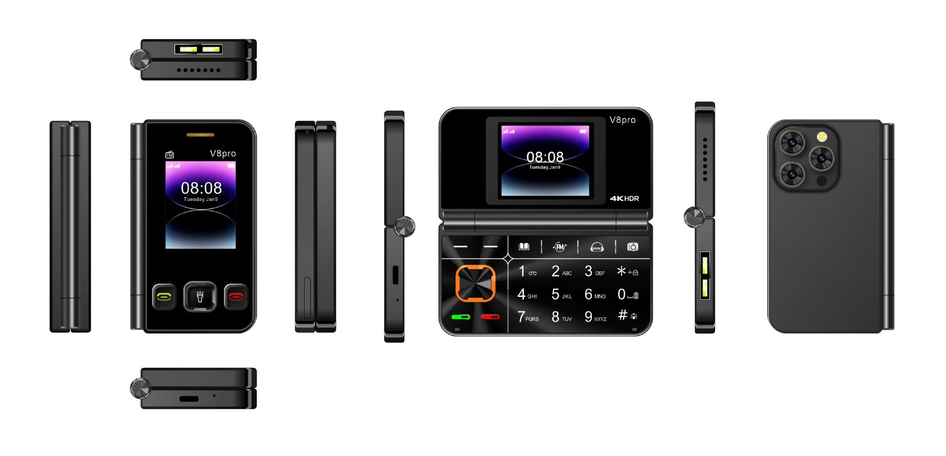 V8pro Dual Screen Folding Flip Function Mobile Phone view 5