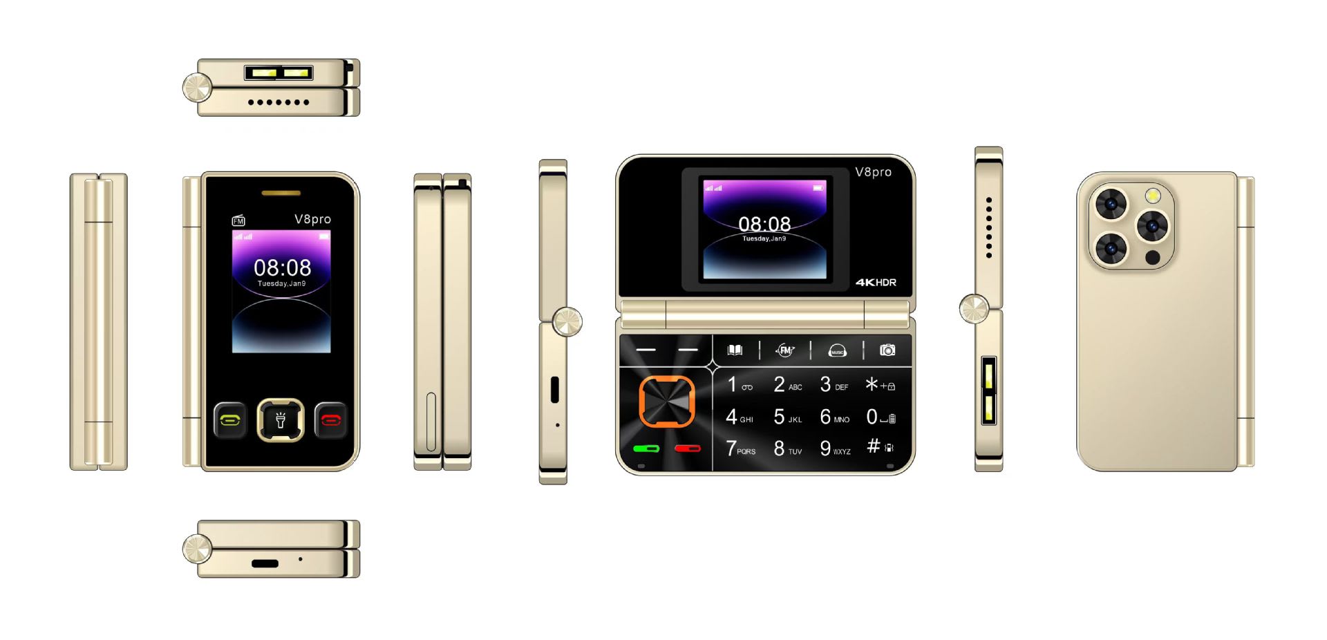 V8pro Dual Screen Folding Flip Function Mobile Phone view 3