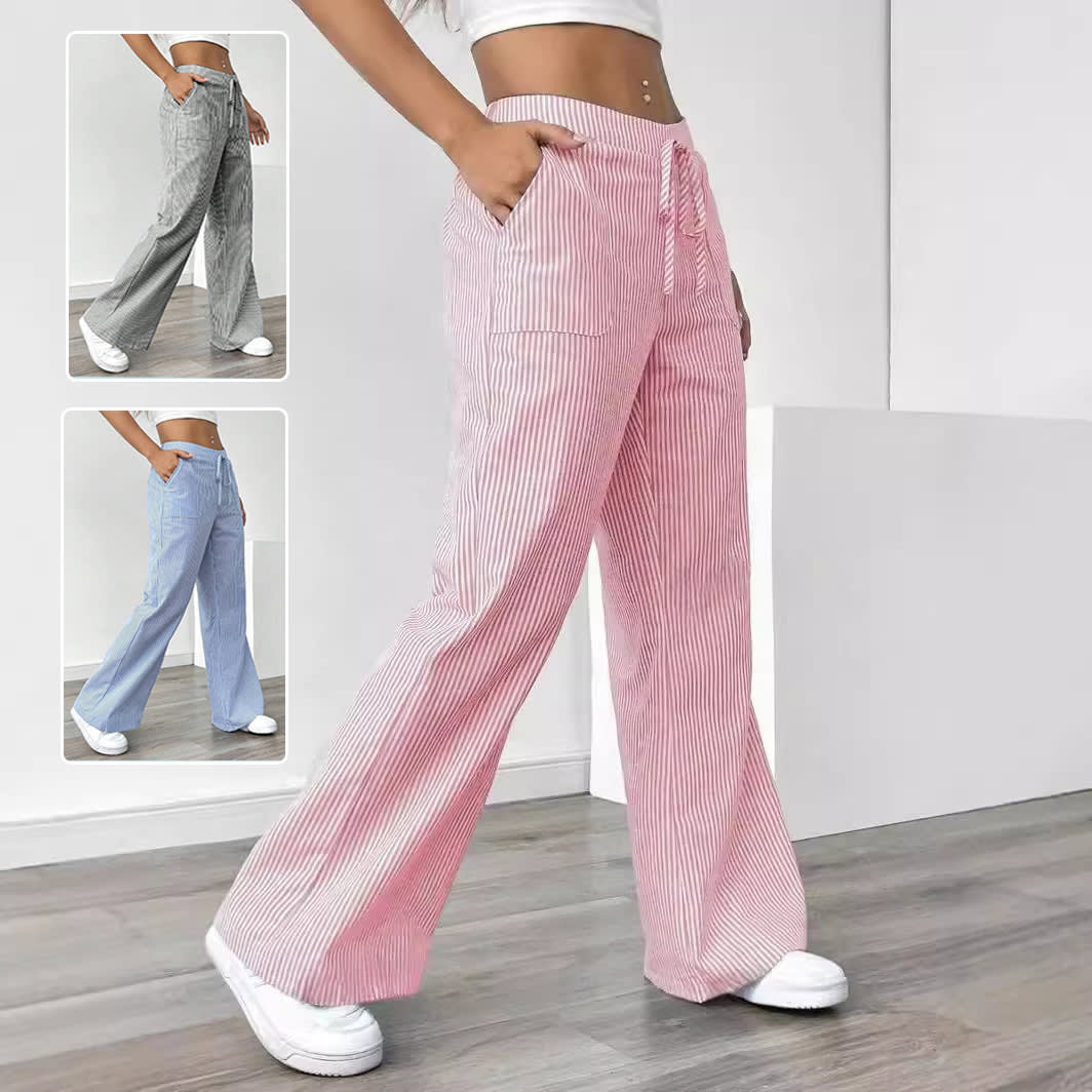 New Striped Trousers With Pockets Casual Versatile Loose Wide Leg Pants Women's Clothing view 9