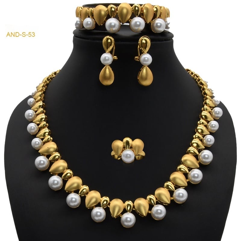 Women's Zircon Pearl Necklace Ring Earring Bracelet Four-piece Set view 6