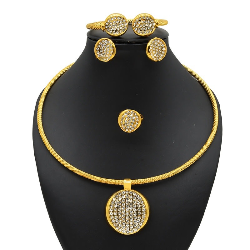 Women's Zircon Pearl Necklace Ring Earring Bracelet Four-piece Set view 3
