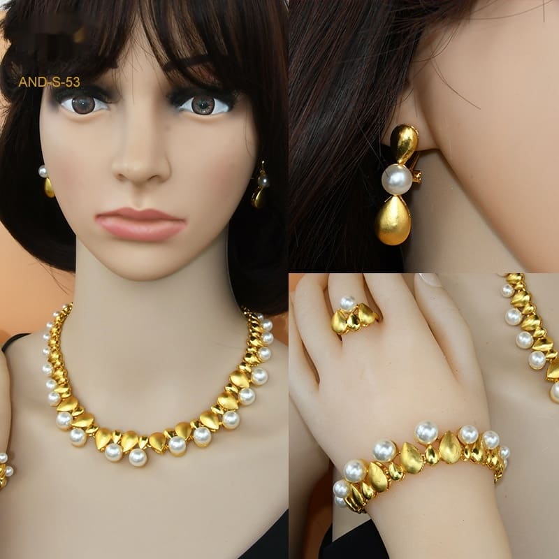 Women's Zircon Pearl Necklace Ring Earring Bracelet Four-piece Set view 4