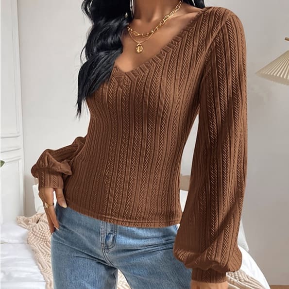 Puff Sleeve Shirt Slim-fit Elegant Twist Knitted Long-sleeved Top view 6