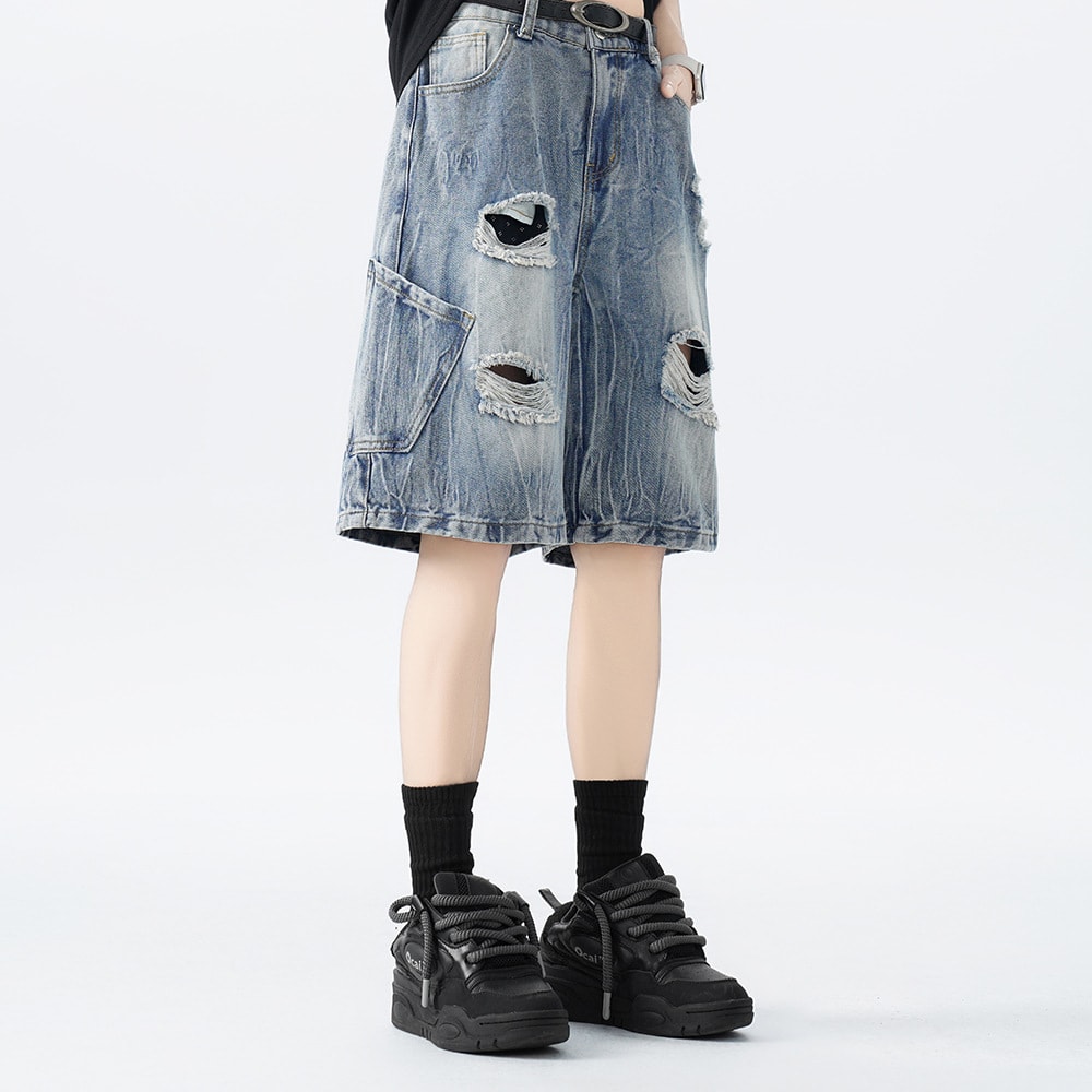 Washed Old Beautiful Ripped Denim Shorts view 2