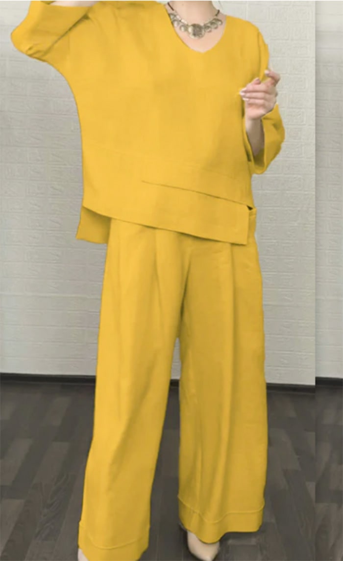 Solid Color Round Neck Long Sleeve Casual Top Straight-leg Pants Two-piece Set view 3