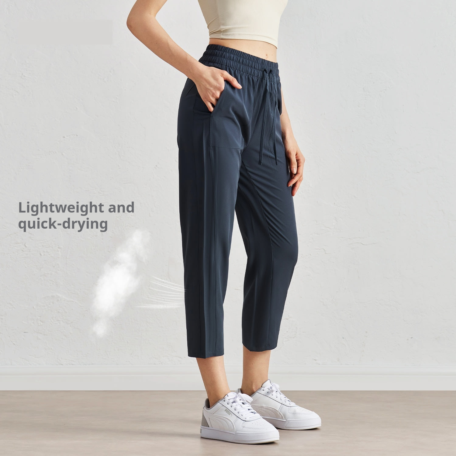 Quick-drying Track Pants Straight Harem Tappered Daddy Pants Drawstring Cigarette Pants 9 Points view 3